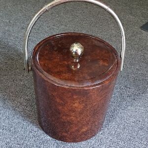 Vintage MCM, Brown Ice Bucket with Goldtone Handle